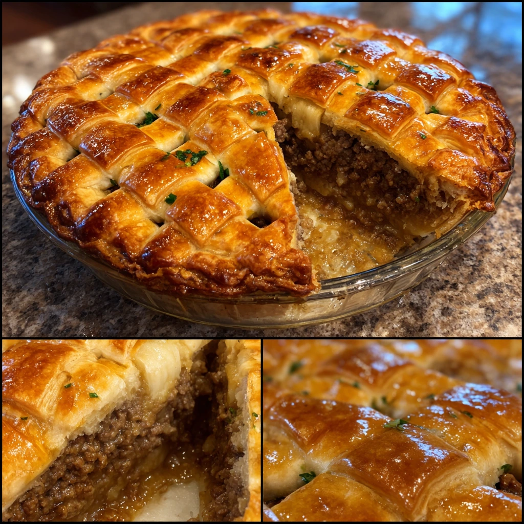Savory Quebec-Style Beef Tourtière with Flaky Pastry and Aromatic Spices