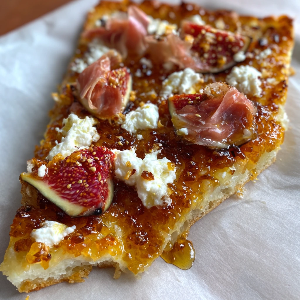 Delicious Quick Homemade Fig Jam Pizza with Creamy Goat Cheese and Savory Prosciutto