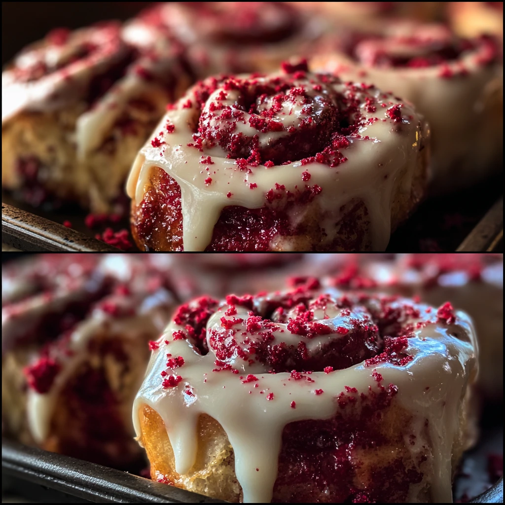 Decadent Red Velvet Cinnamon Rolls with Cream Cheese Frosting