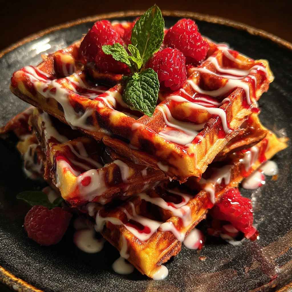 Decadent Red Velvet Marble Waffles with Cream Cheese Drizzle