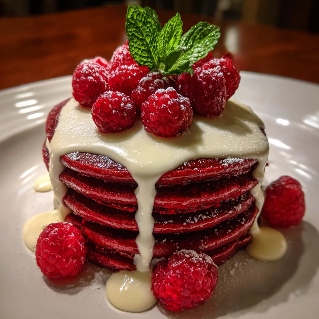 Decadent Red Velvet Pancakes with Cream Cheese Glaze for Special Occasions
