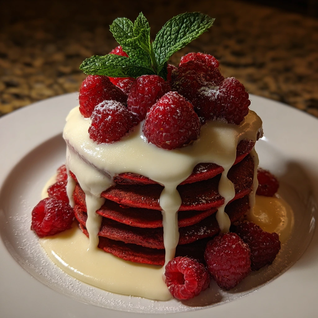 Decadent Red Velvet Pancakes with Cream Cheese Glaze for Special Occasions