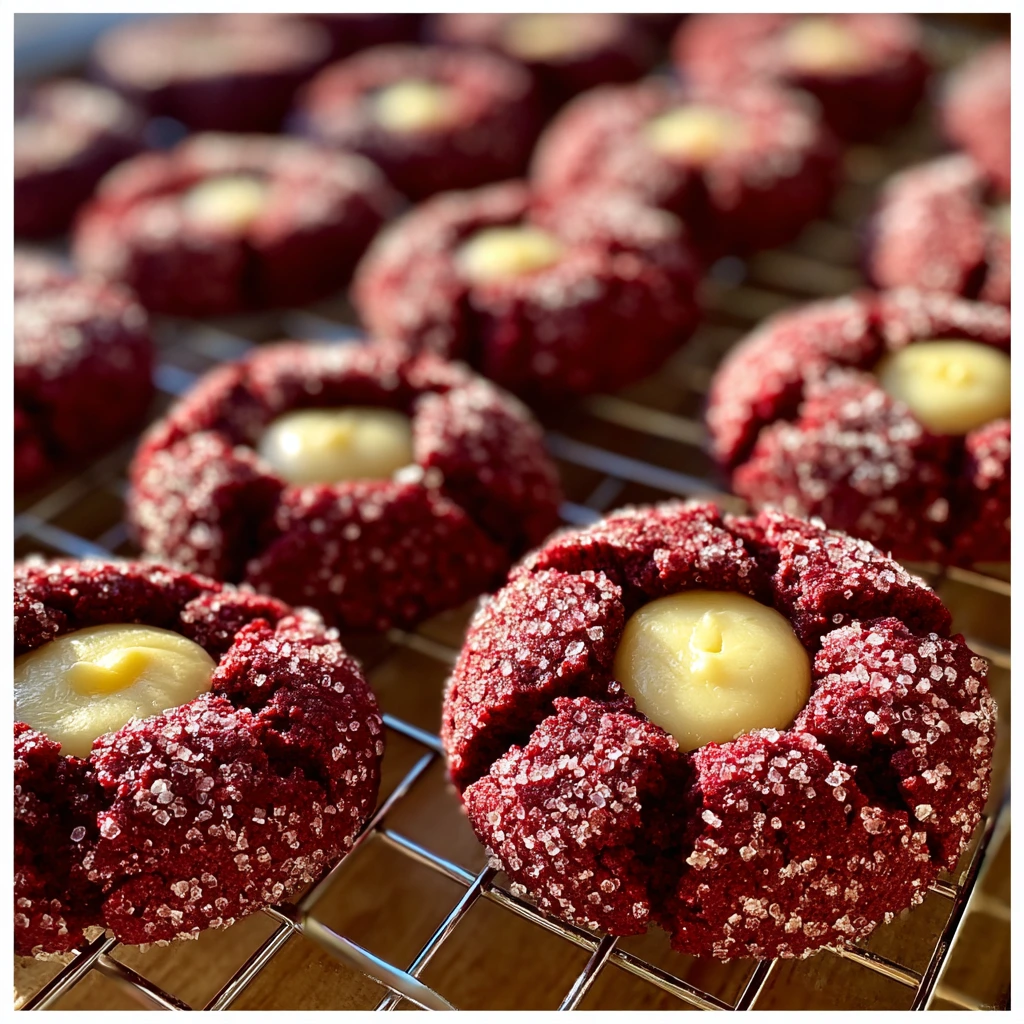 Decadent Red Velvet Thumbprint Cookies with Cream Cheese Frosting