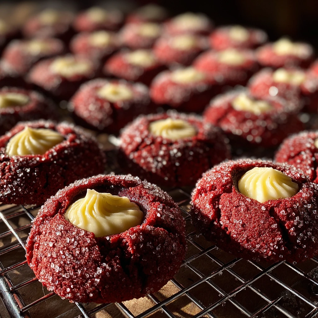 Decadent Red Velvet Thumbprint Cookies with Cream Cheese Frosting