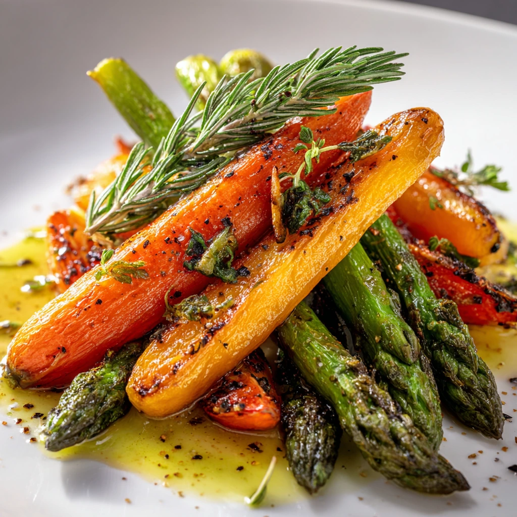 Savory Roasted Asparagus and Carrots with Honey Balsamic Glaze