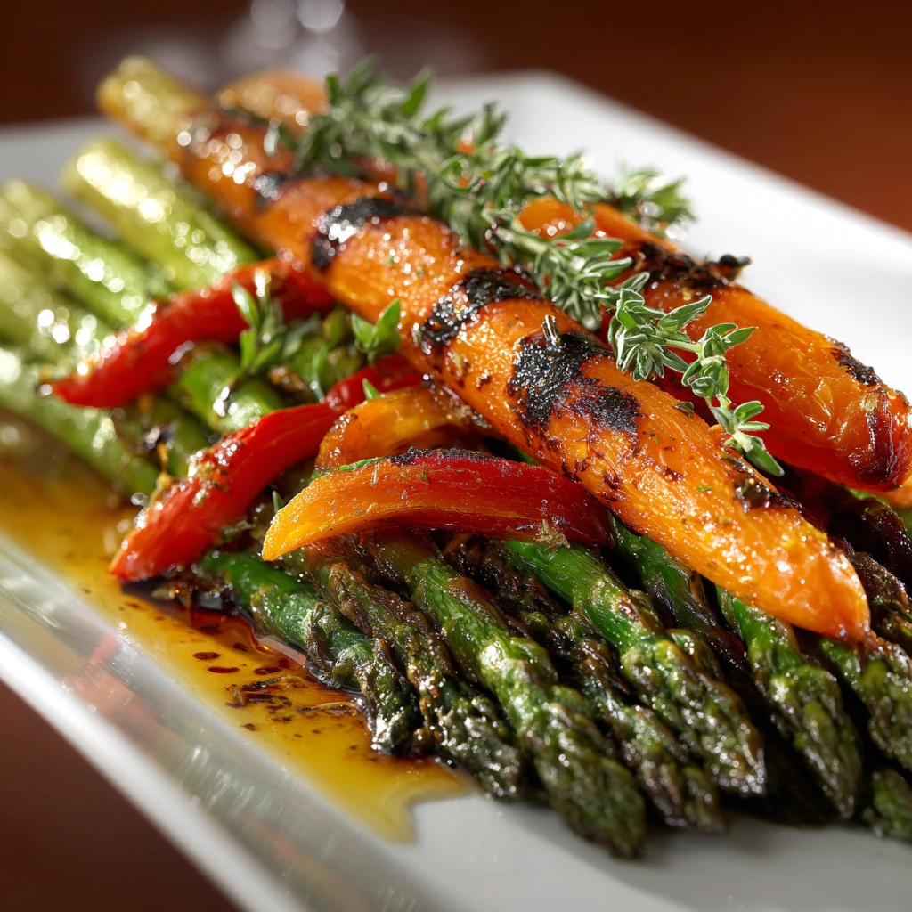 Savory Roasted Asparagus and Carrots with Honey Balsamic Glaze