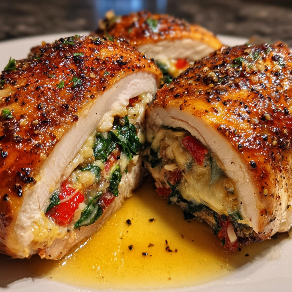 Savory Roasted Red Pepper, Spinach, and Mozzarella Stuffed Chicken Breasts
