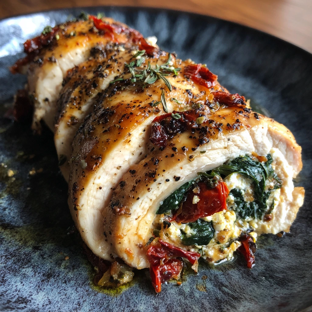 Savory Rolled Up Chicken with Feta, Spinach, and Sun-Dried Tomatoes Delight