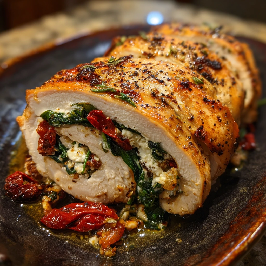 Savory Rolled Up Chicken with Feta, Spinach, and Sun-Dried Tomatoes Delight