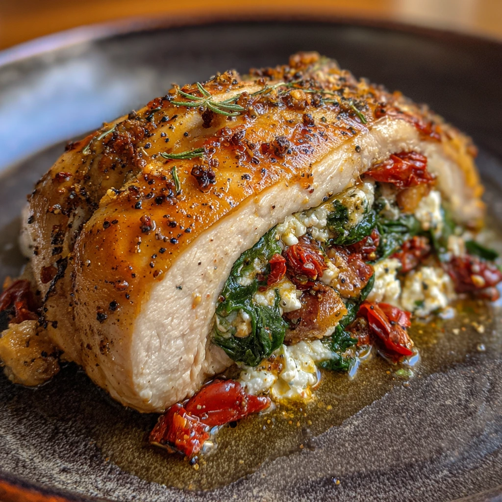 Savory Rolled Up Chicken with Feta, Spinach, and Sun-Dried Tomatoes Delight
