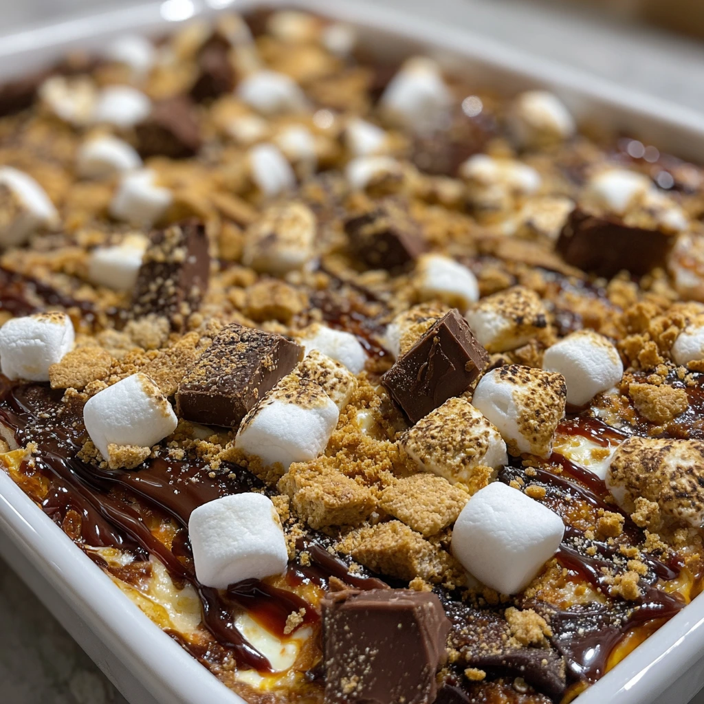 Decadent S'mores Lasagna with Chocolate, Marshmallows, and Graham Crackers