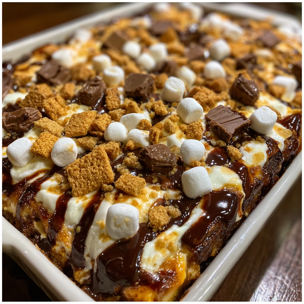 Decadent S'mores Lasagna with Chocolate, Marshmallows, and Graham Crackers