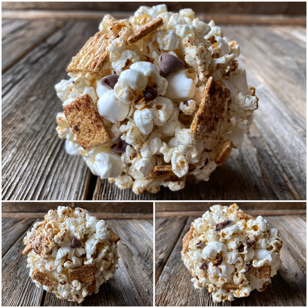 Decadent S'mores Popcorn Balls with Chocolate, Marshmallows, and Graham Crackers