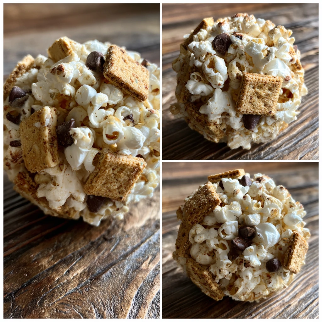 Decadent S'mores Popcorn Balls with Chocolate, Marshmallows, and Graham Crackers