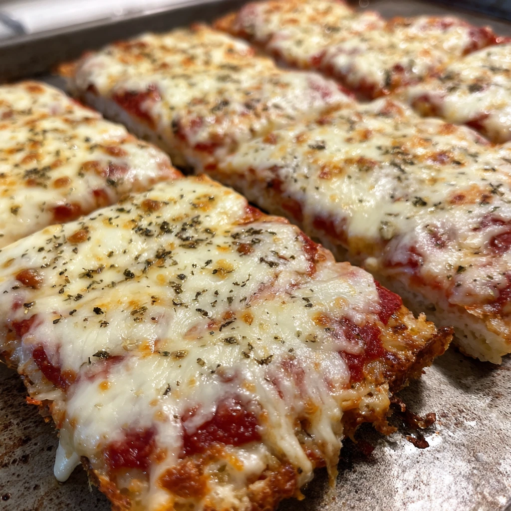 Deliciously Cheesy School Cafeteria Pizza with Savory Tomato Sauce and Toppings