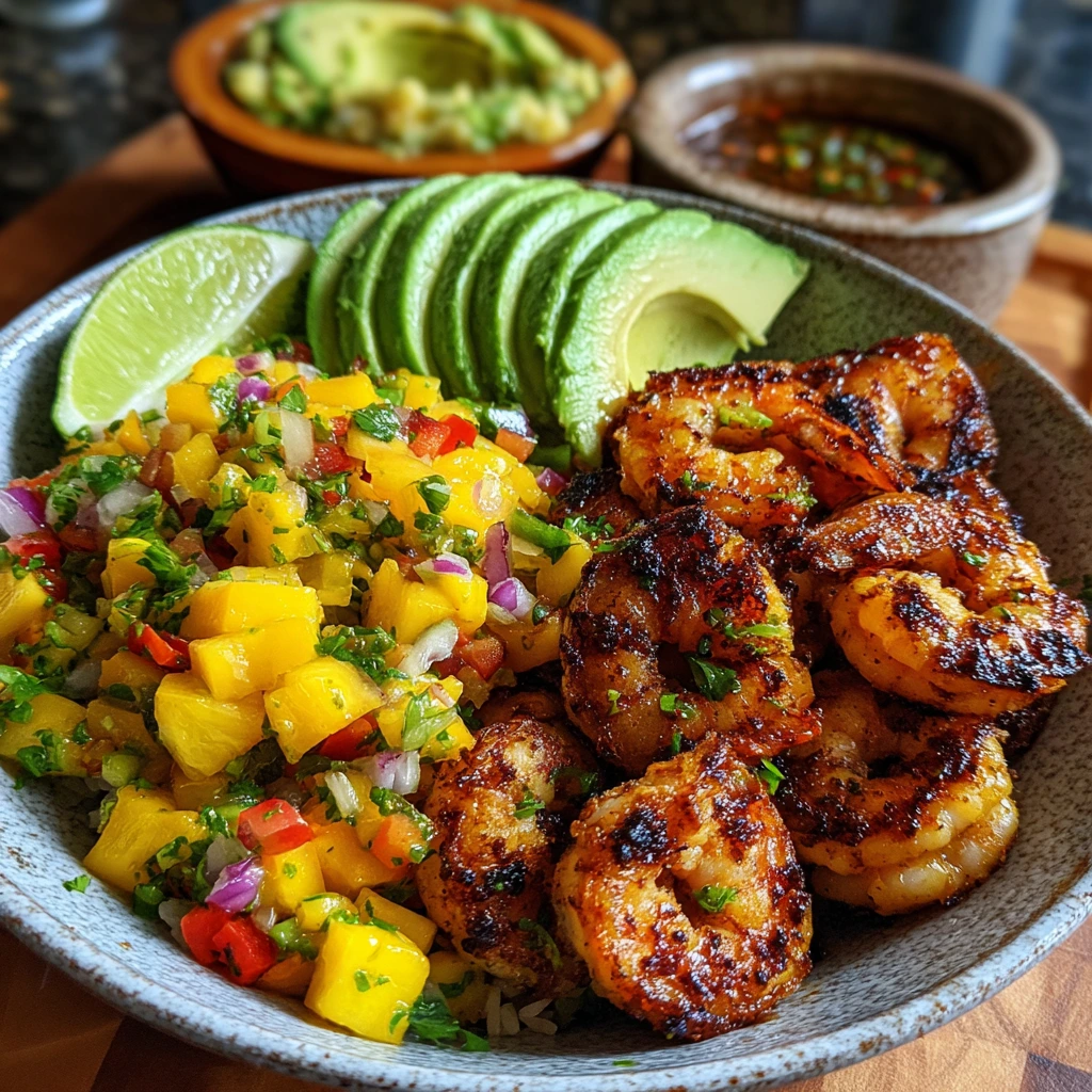 Delectable Shrimp and Avocado Bowls with Vibrant Mango Salsa & Zesty Lime-Chili Sauce