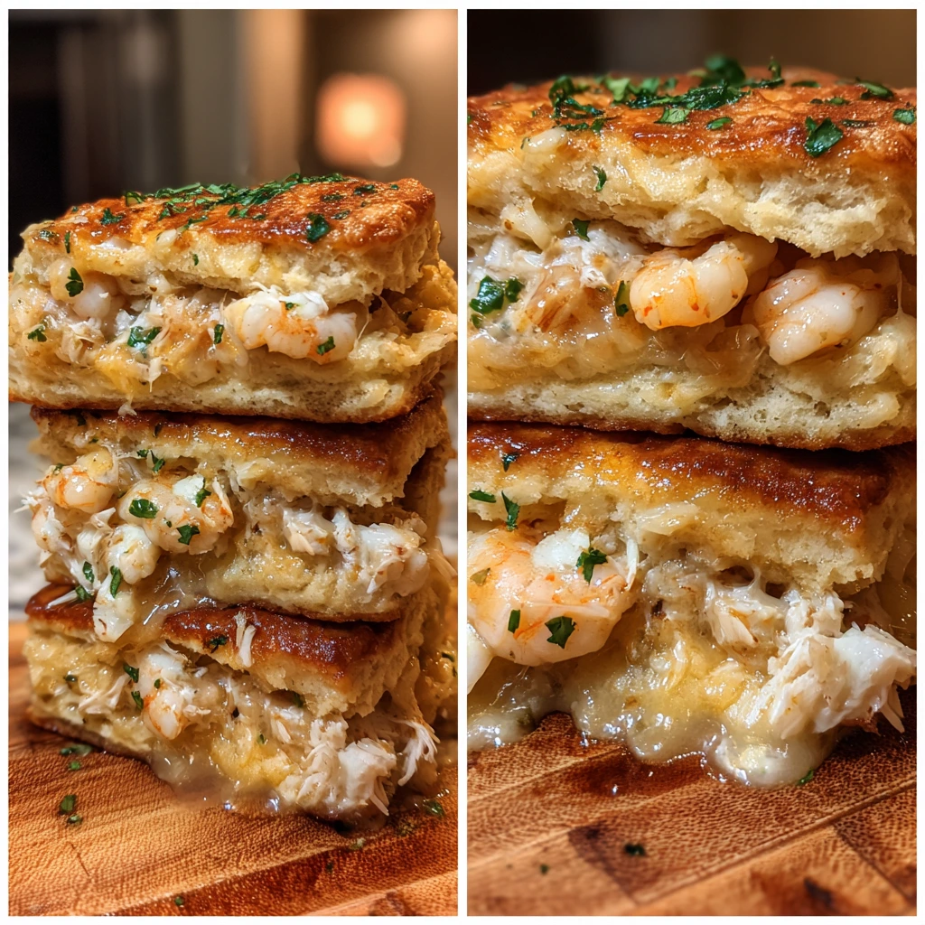 Deliciously Savory Shrimp Crab Biscuit Melts with Creamy Cheddar