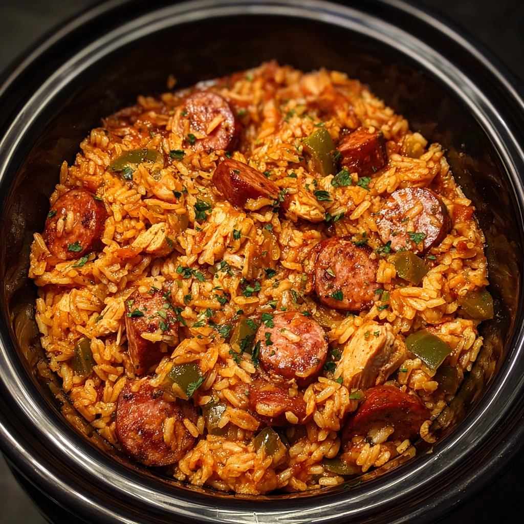 Savory Slow Cooker Chicken Jambalaya with Spicy Sausage and Bell Peppers
