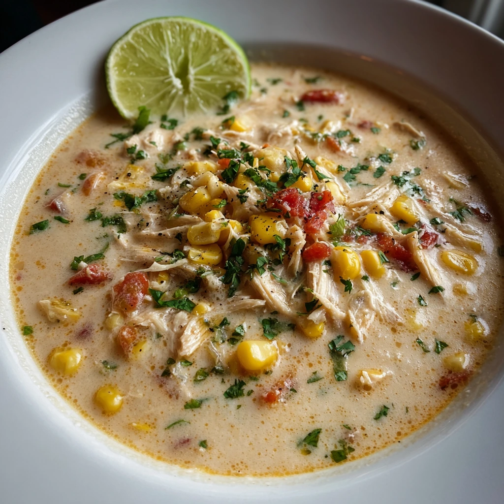 Creamy Slow Cooker Mexican Chicken Corn Chowder with Spices and Cilantro
