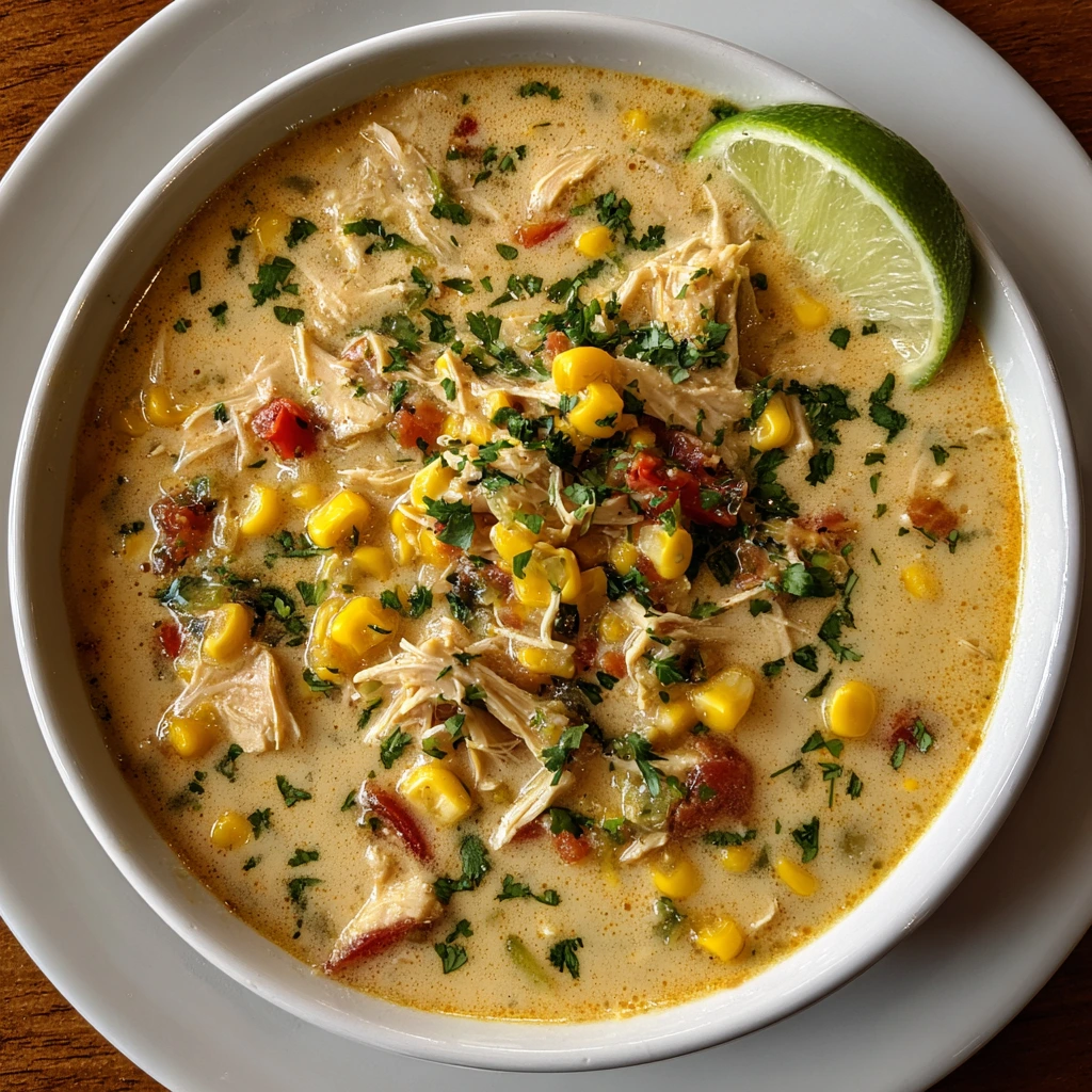 Creamy Slow Cooker Mexican Chicken Corn Chowder with Spices and Cilantro