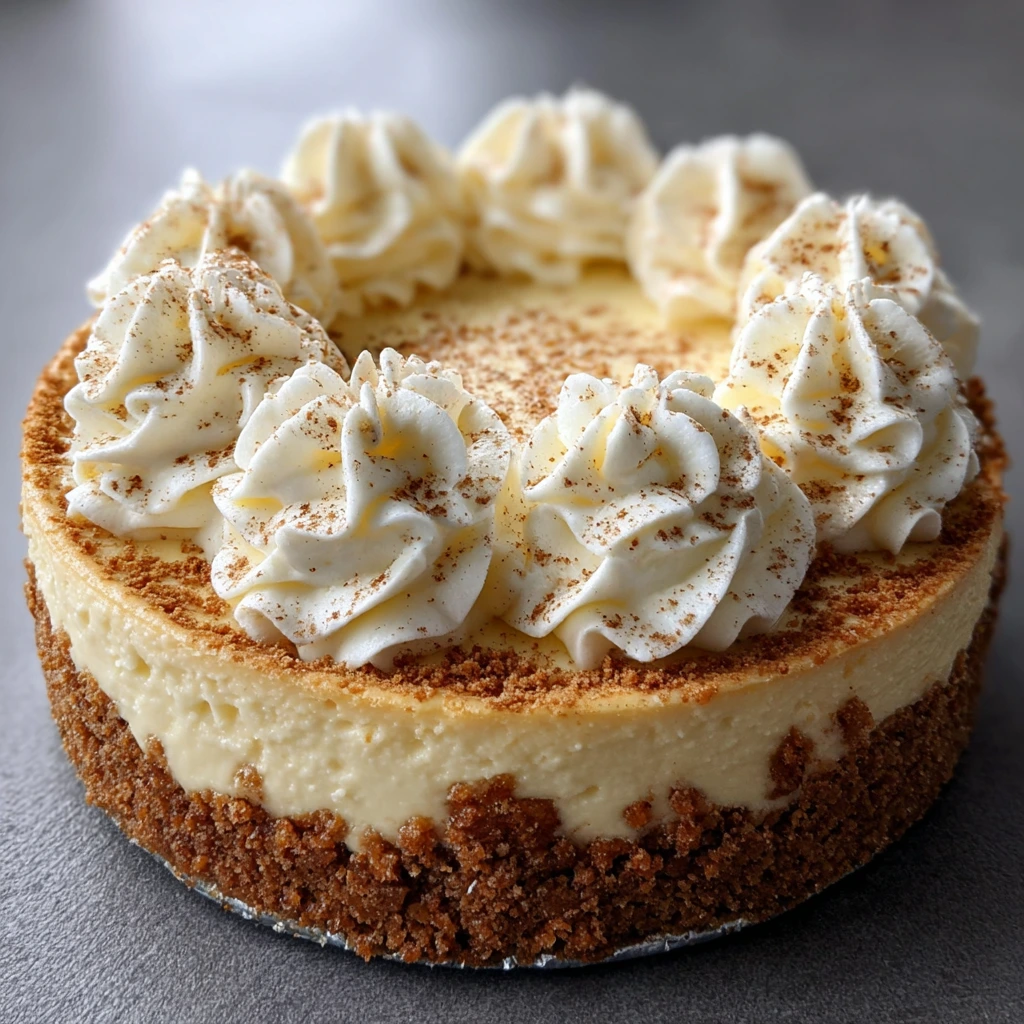 Velvety Smooth Eggnog Cheesecake with Nutmeg and Creamy Topping