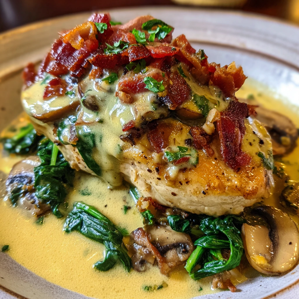Savory Smothered Chicken with Spinach, Bacon, and Mushrooms