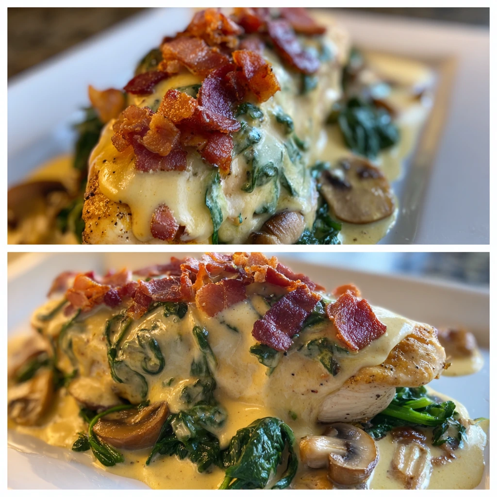 Savory Smothered Chicken with Spinach, Bacon, and Mushrooms