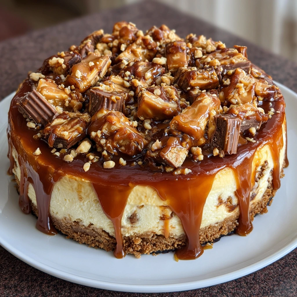 Decadent Snickers Cheesecake with Rich Salted Caramel Drizzle
