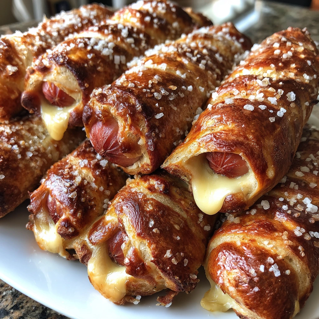 Irresistibly Soft Baked Cheesy Pretzel Dogs with Savory Flavor and Cheddar Cheese