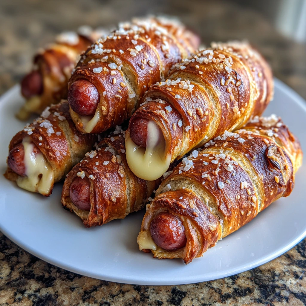 Irresistibly Soft Baked Cheesy Pretzel Dogs with Savory Flavor and Cheddar Cheese