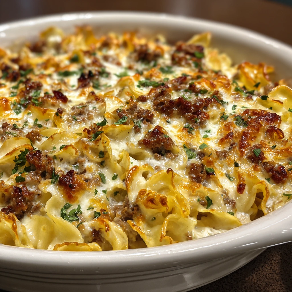 Creamy Sour Cream Beef Noodle Casserole with Savory Seasoning