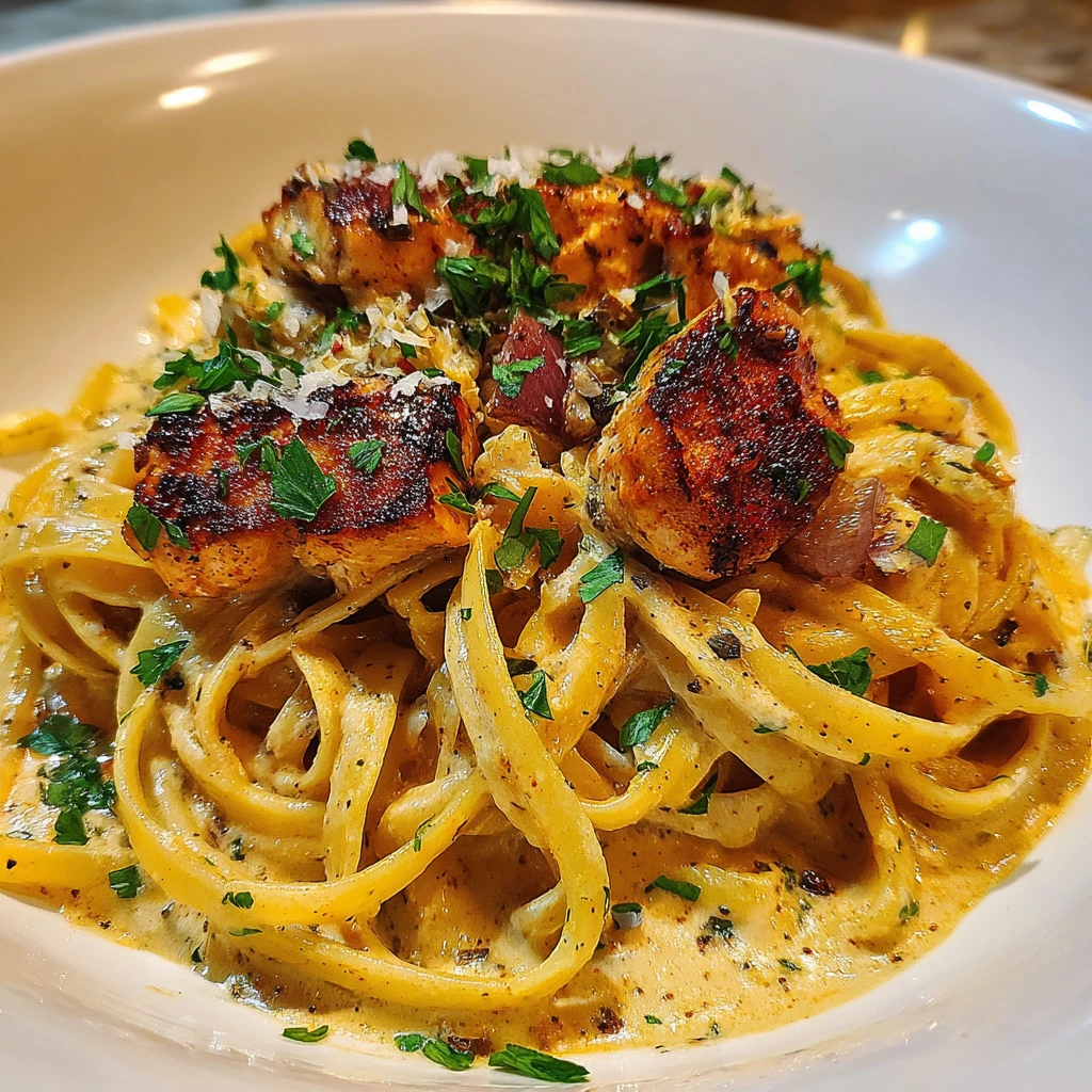 Deliciously Spicy Cajun Chicken Linguine in Creamy Garlic Parmesan Sauce