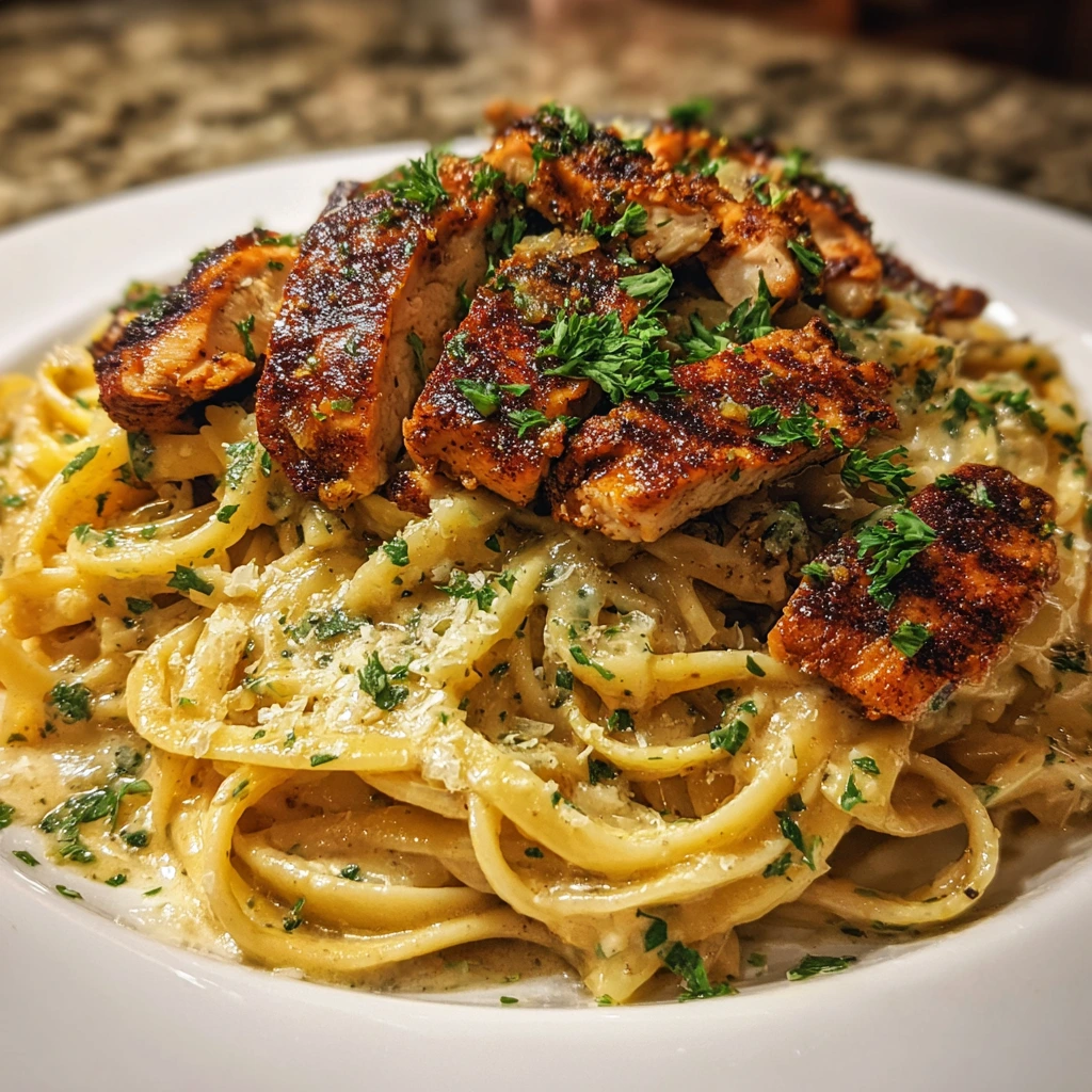 Deliciously Spicy Cajun Chicken Linguine in Creamy Garlic Parmesan Sauce
