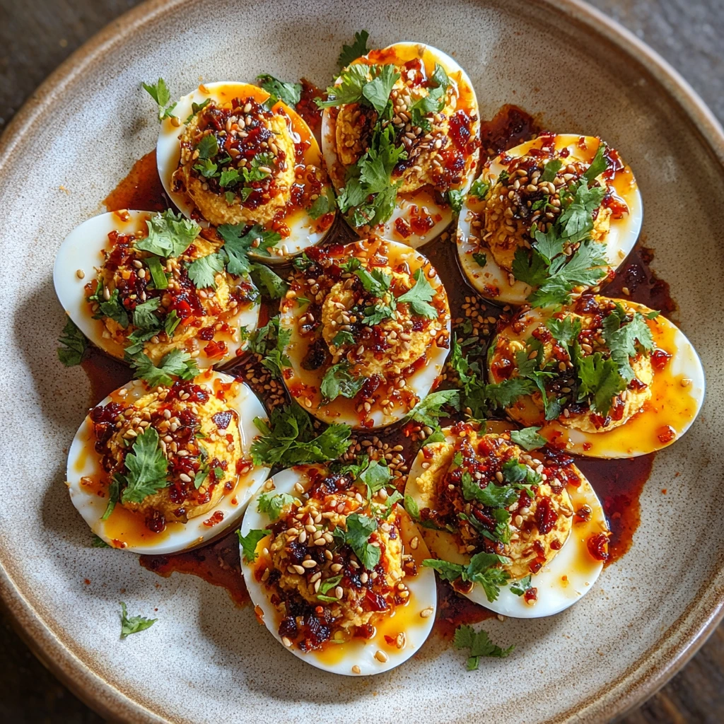 Fiery Spicy Chili Garlic Deviled Eggs with a Zesty Kick