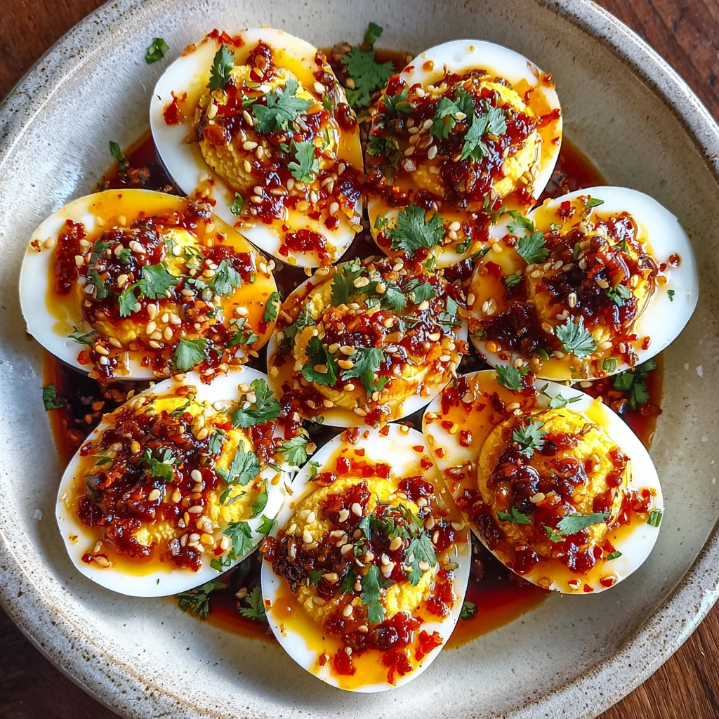 Fiery Spicy Chili Garlic Deviled Eggs with a Zesty Kick
