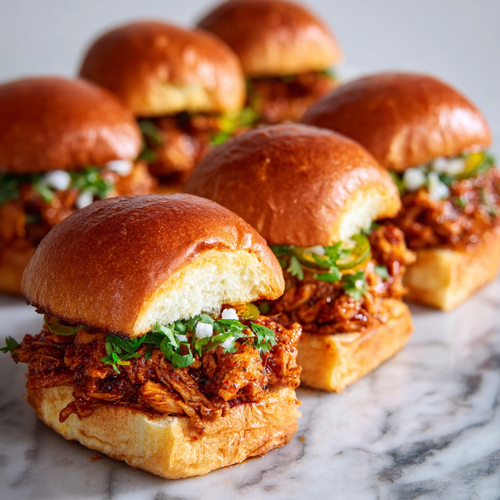 Spicy Hot Chicken Sliders with Tangy Sauce and Crunchy Slaw