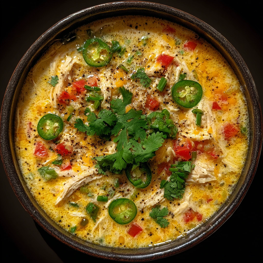 Creamy Spicy Jalapeño Popper Chicken Soup with Bacon and Cheese