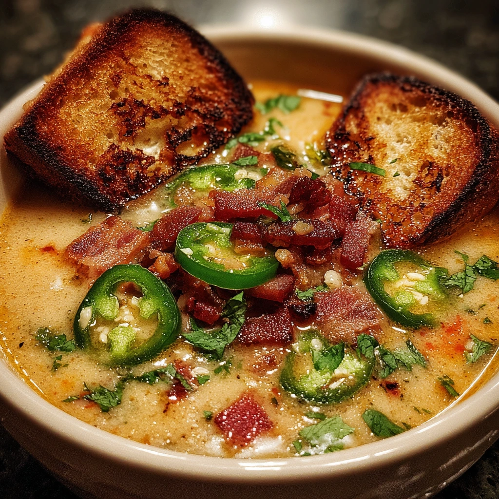 Creamy Spicy Jalapeño Popper Soup with Crispy Grilled Cheese Dippers