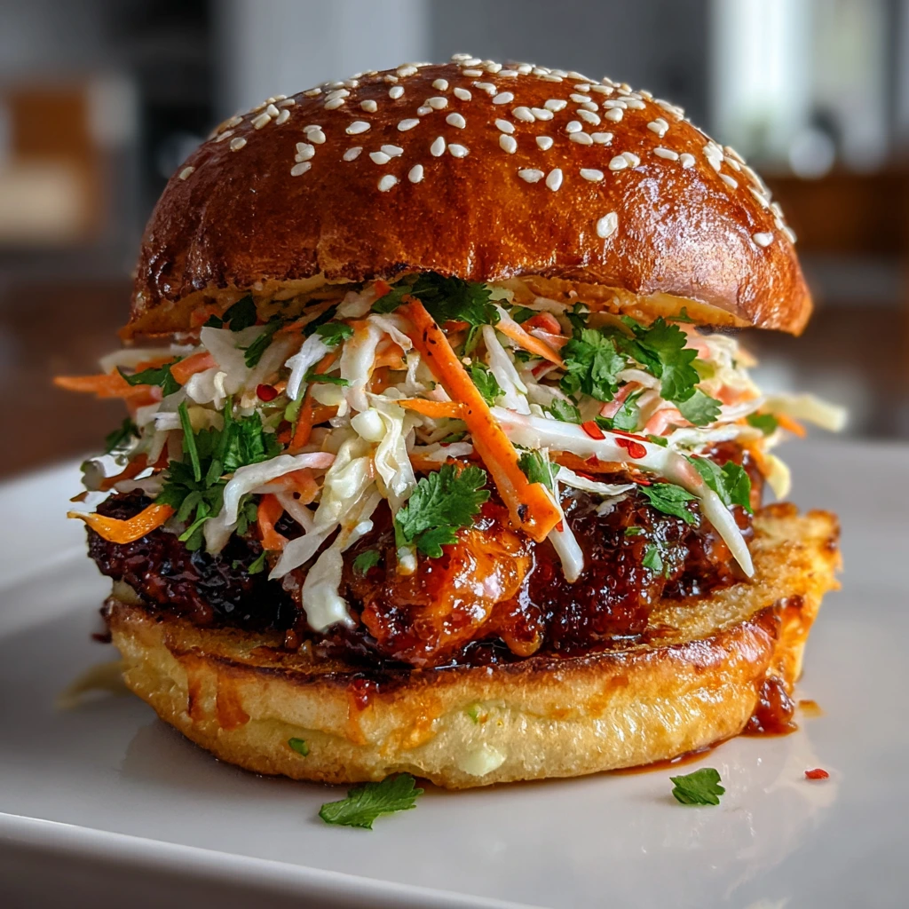 Irresistibly Spicy Korean BBQ Chicken Sandwich with Tangy Crispy Slaw