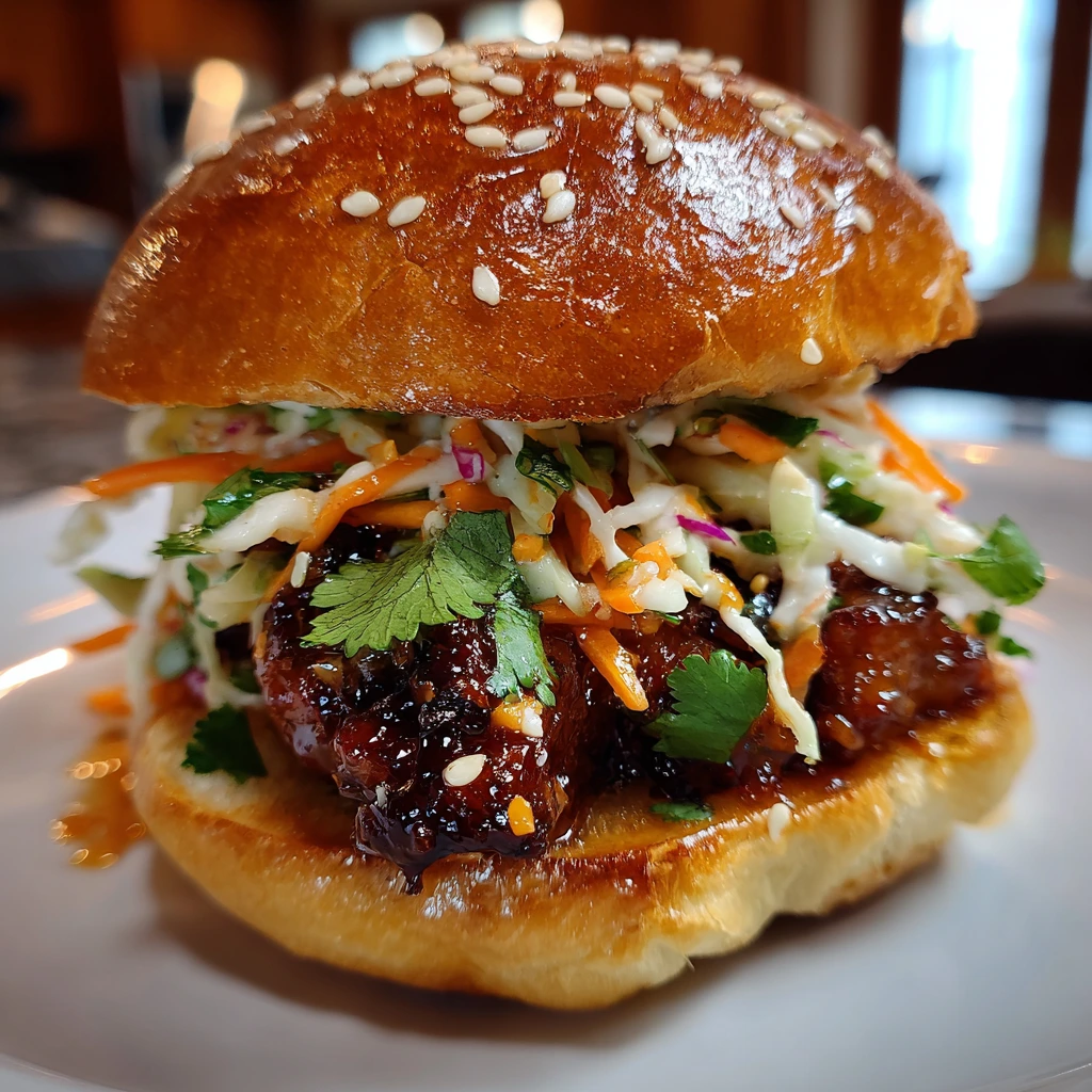 Irresistibly Spicy Korean BBQ Chicken Sandwich with Tangy Crispy Slaw