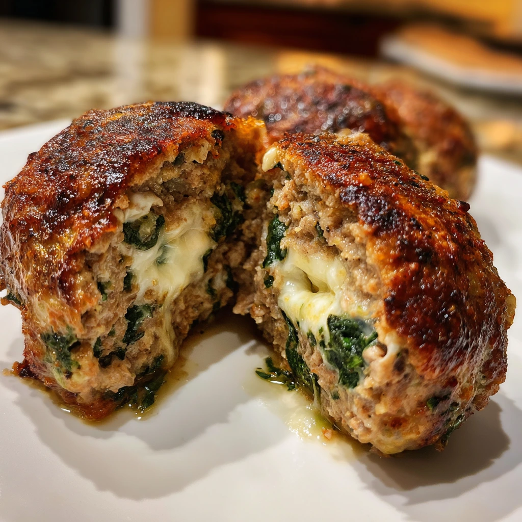 Savory Spinach Garlic Meatballs Stuffed with Creamy Mozzarella Delight