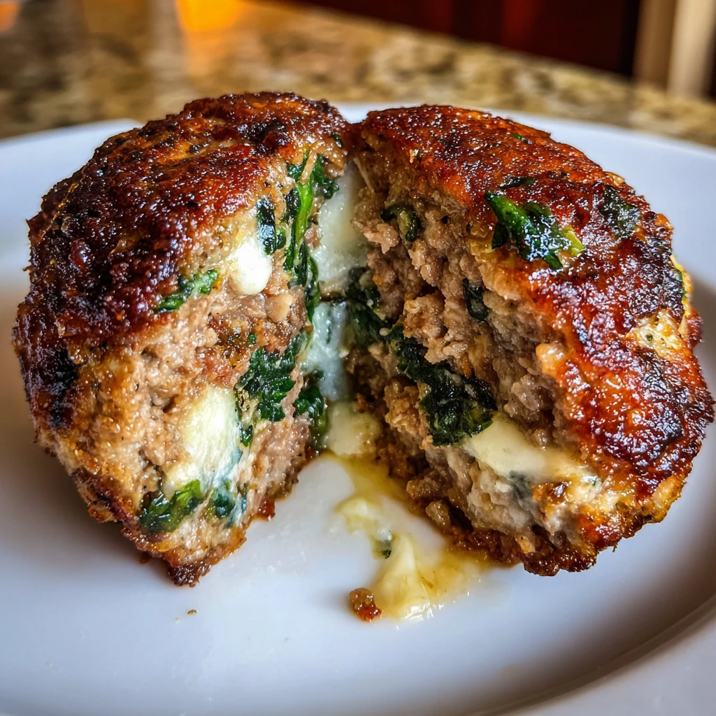 Savory Spinach Garlic Meatballs Stuffed with Creamy Mozzarella Delight