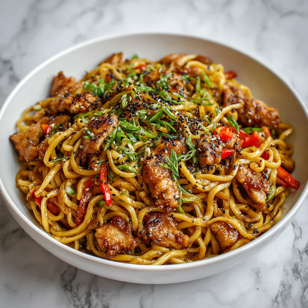 Irresistibly Sticky Garlic Chicken Noodles with a Savory Sweet Glaze