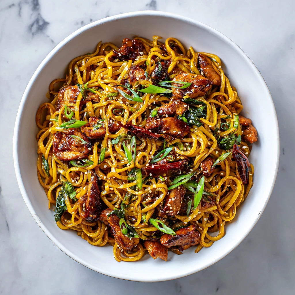 Irresistibly Sticky Garlic Chicken Noodles with a Savory Sweet Glaze