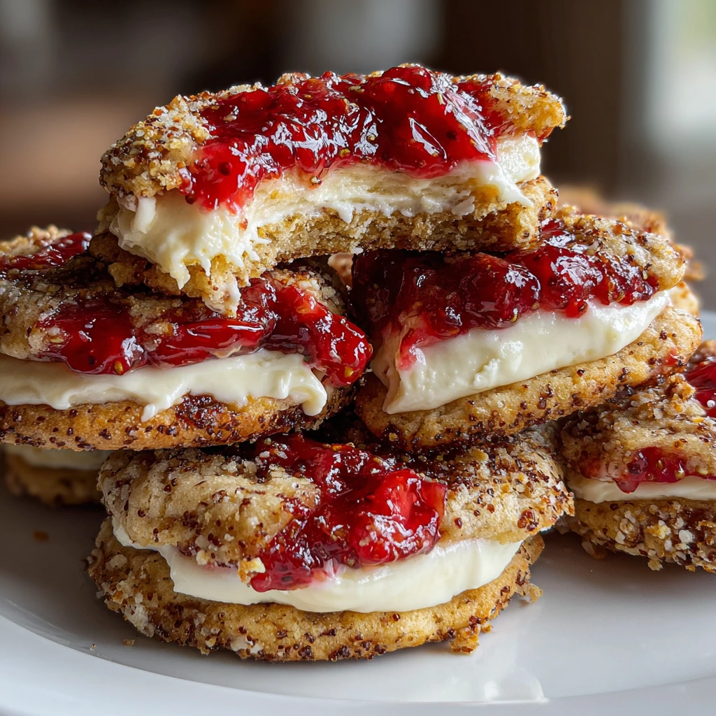 Delicious Strawberry Cheesecake Cookies with Creamy Filling and Crunchy Crust