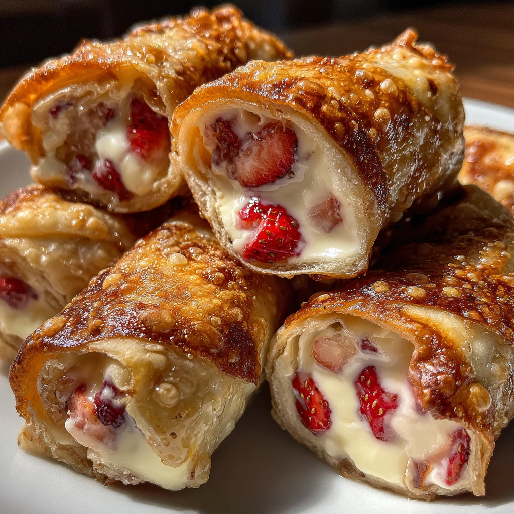 Crunchy Strawberry Cheesecake Stuffed Eggrolls with Creamy Filling
