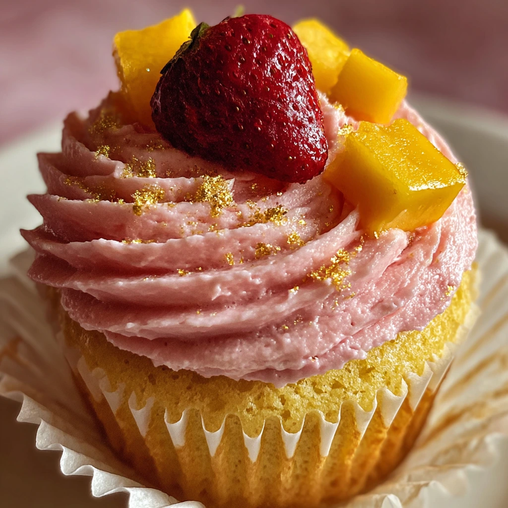 Delicious Strawberry Mango Cupcakes with Tropical Bliss and Creamy Frosting