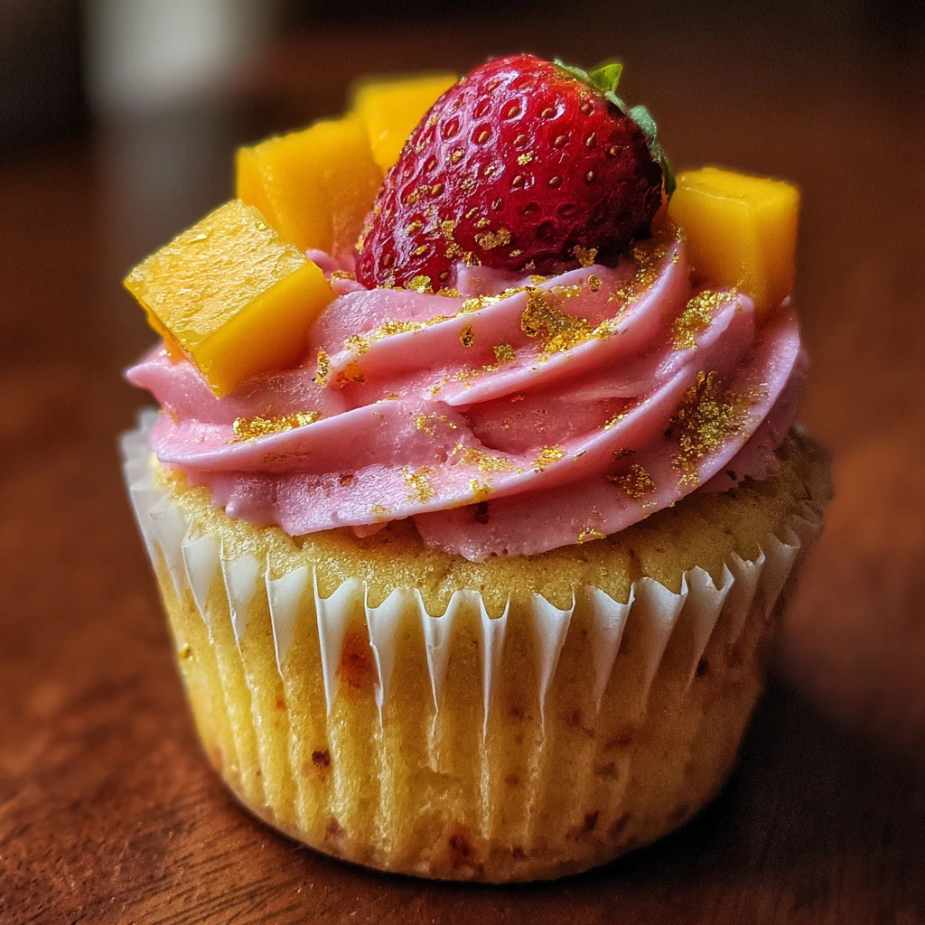 Delicious Strawberry Mango Cupcakes with Tropical Bliss and Creamy Frosting