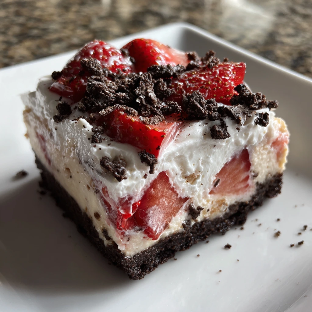 Decadent Strawberry Oreo Cheesecake Bars with Creamy Filling and Crunchy Crust