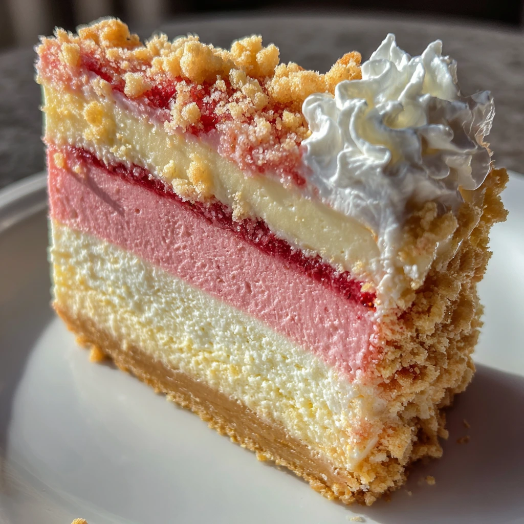 Decadent Strawberry Shortcake Cheesecake with Creamy Vanilla Whipped Topping